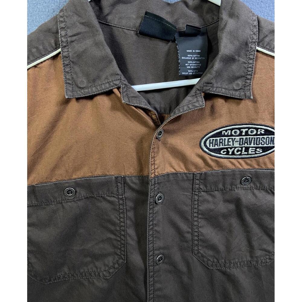 Genuine Harley Davidson Motors Brown Button Biker Shirt Medium Motorcycle #1 EUC